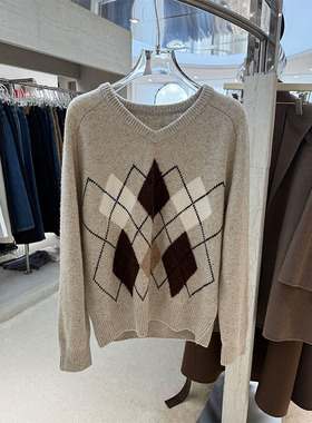 AS达哥~品质OKK~25冬新款复古萎格羊毛混纺加厚V领针织上衣女毛衣