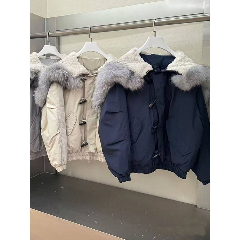 达哥~设计师稀缺货~90白鹅绒25秋冬新款布面毛领小飞侠羽绒夹克女