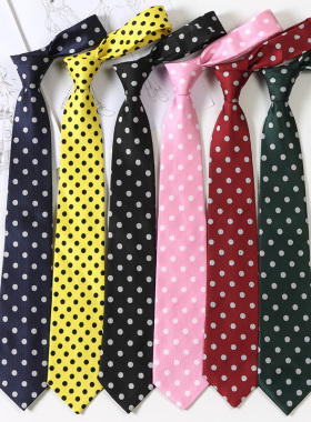 日系波点校供感领带百搭JK制服配饰女红色棕色学院风DK手打领带男
