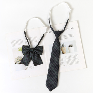 海苔同格小物日系学院风jk领带领结女懒人免打绿色格裙领花蝴蝶结