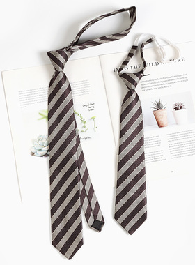 棕色条纹领带女学院风日系jk懒人免打衬衫装饰手打dk男士休闲领带