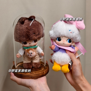 泡泡玛特DIMOO迪士尼奇奇和蒂蒂搪胶毛绒玩偶收纳盒玻璃罩展示盒