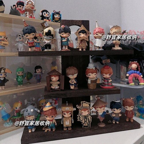 泡泡玛特小野小王子手办盲盒公仔收纳展示架diy造景木质桌面摆件