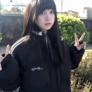 美式运动风立领羽绒棉服女大童初中高中学生三条杠设计感加厚外套