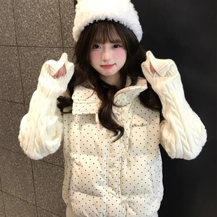 韩系甜美波点羽绒棉服女大童初中高中学生学院风宽松短款棉袄外套