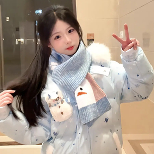 甜美可爱风连帽羽绒棉服女大童初中高中学生学院风卡通保暖外套