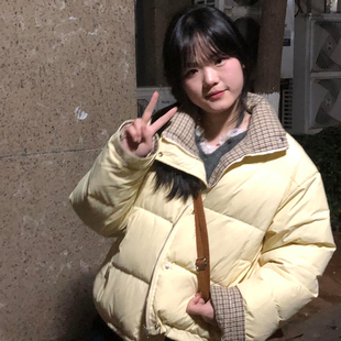 韩版学院风格纹拼接羽绒棉服女大童冬季初中高中学生宽松棉衣外套