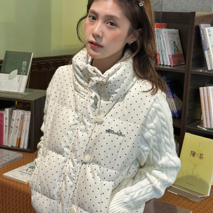 甜美少女风波点假两件针织羽绒棉服女大童初中高中学生小个子外套