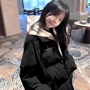 黑色立领羽绒棉服女大童初中高中学生学院风宽松保暖外套冬季新款