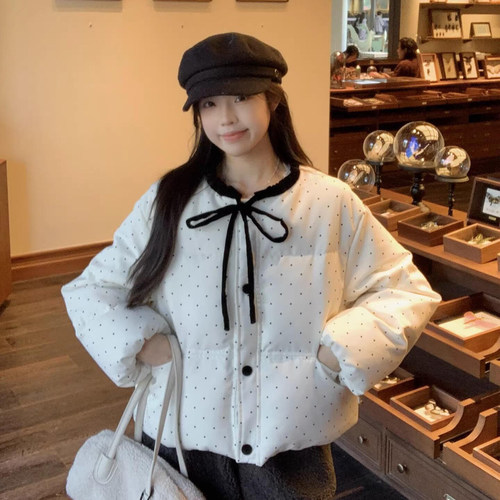 韩系蝴蝶结波点女大童加厚棉服