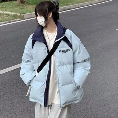 立领撞色棉服女大童冬季保暖