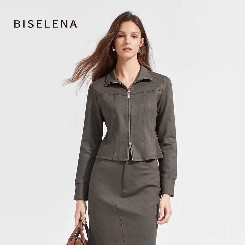 清仓！贝茜妮biselena 运动感短款印花长袖卫衣外套秋季
