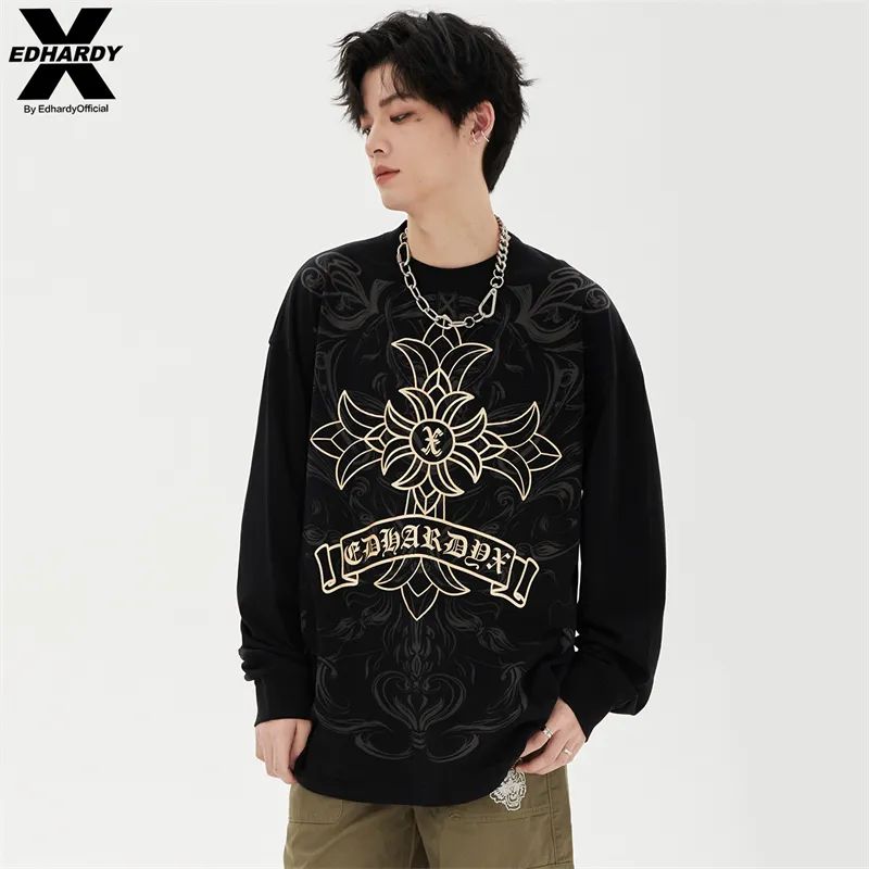 清仓！秋冬ED HARDY X 巴洛克烫金十字架长袖T