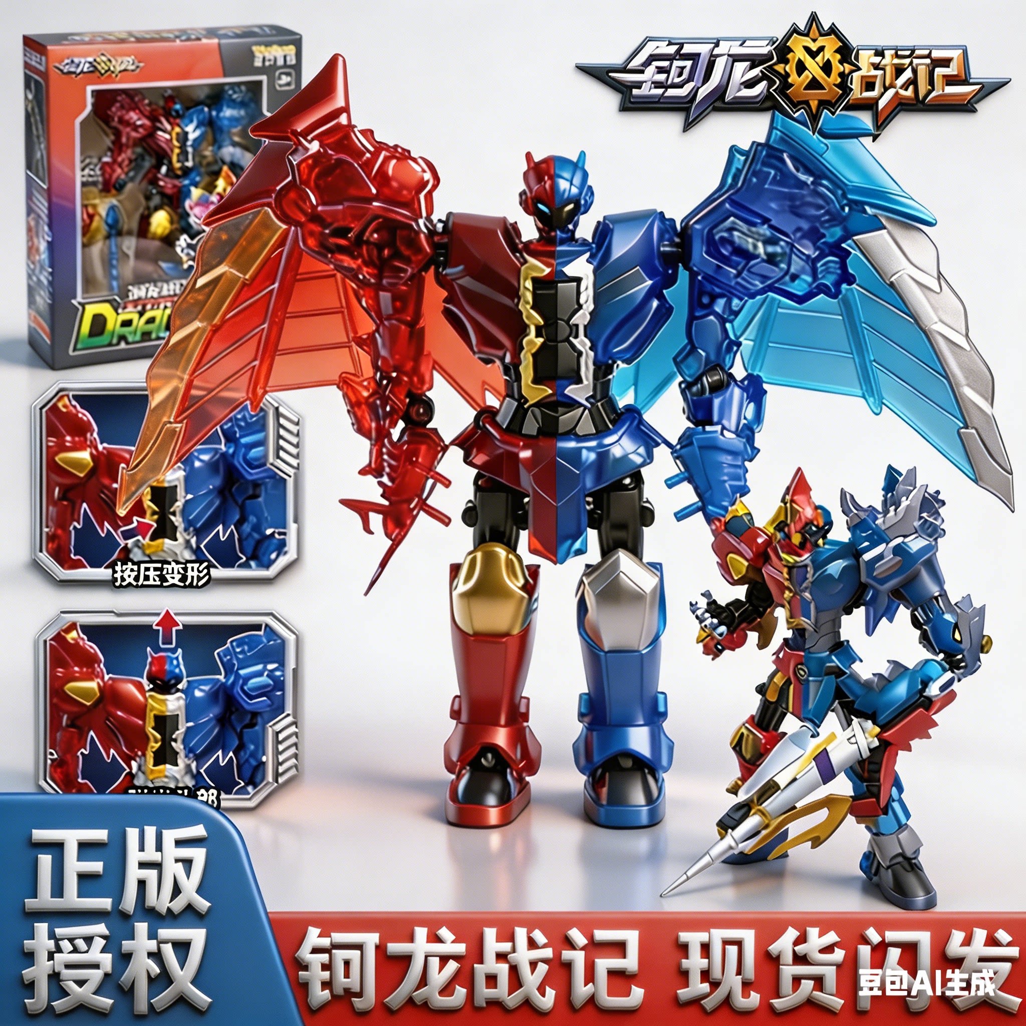 正版钶龙战记至尊版冰炎龙合体黄金版变形恐龙机器人玩具男孩礼物