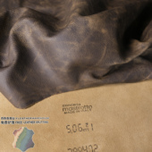 意大利Mastrotto1.1茶棕色油蜡龟裂摔纹特效牛皮头层沙发整张皮料