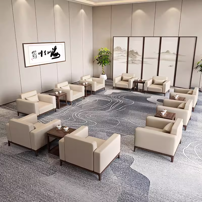 新中式白蜡木会议室实木沙发