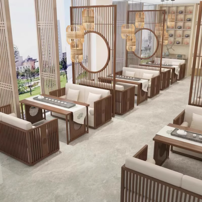 新中式白蜡木会客区实木沙发