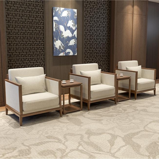 新中式白蜡木会议室实木沙发