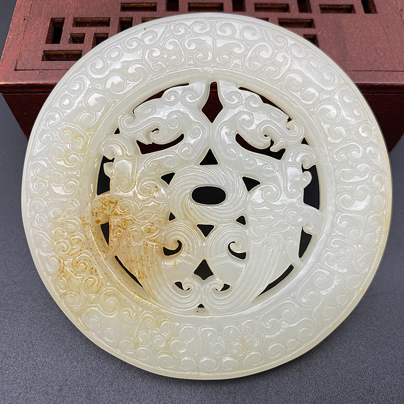 琉璃仿白玉镂空仿古龙凤吊坠挂饰复古回纹雕刻玉佩汉服腰佩流苏饰