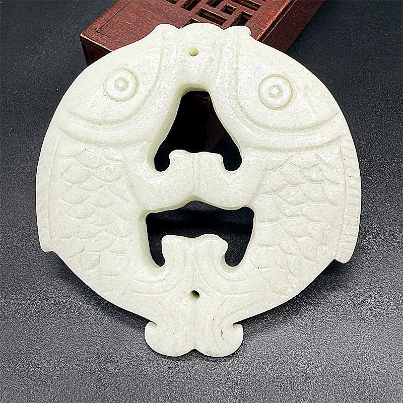 岫玉雪花玉双鱼镂空仿古吊坠挂件玉佩玉牌连年有余汉服腰佩玉坠子