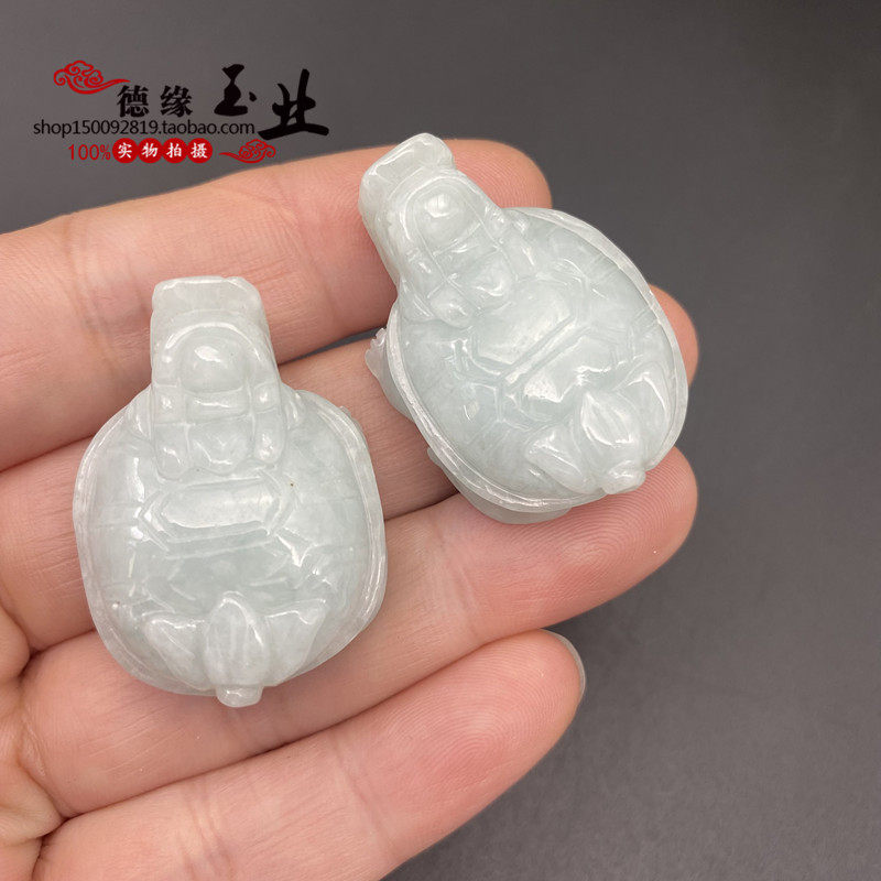 翡翠A货龙龟玉吊坠手工雕刻原石长寿玉龟摆件手把件家居毛笔托架