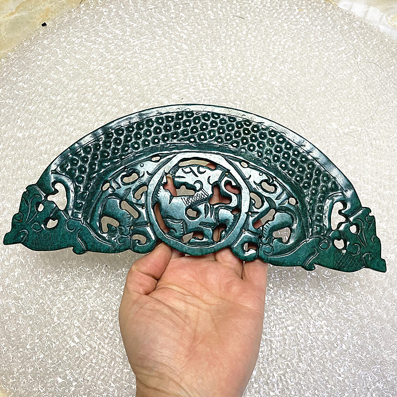 古玩玉器新中式半圆镂空玉璧玉璜仿古龙凤吊坠摆件软装玉石饰品