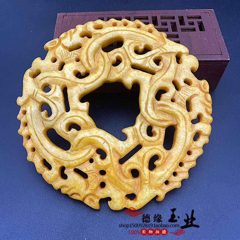 岫玉镂空做旧龙凤吊坠挂件玉石玉佩玉璧古风腰佩流苏古装拍摄道具