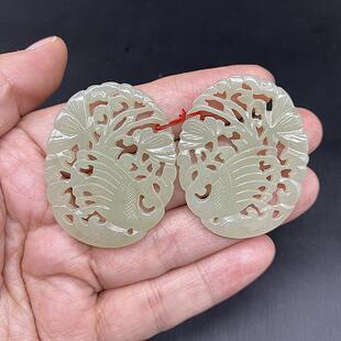 正品和田玉复古凤凰金童玉女龙凤配对吊坠挂件成对玉佩挂件保平安