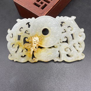 岫玉双龙兽面平安扣玉佩玉坠镂空复古做旧龙凤腰佩宫廷汉服吊坠