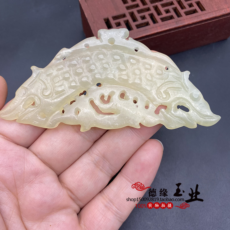 岫玉双面雕刻水墨色仿古龙玉璜玉璧玉佩吊坠挂件古风玉佩腰佩配饰