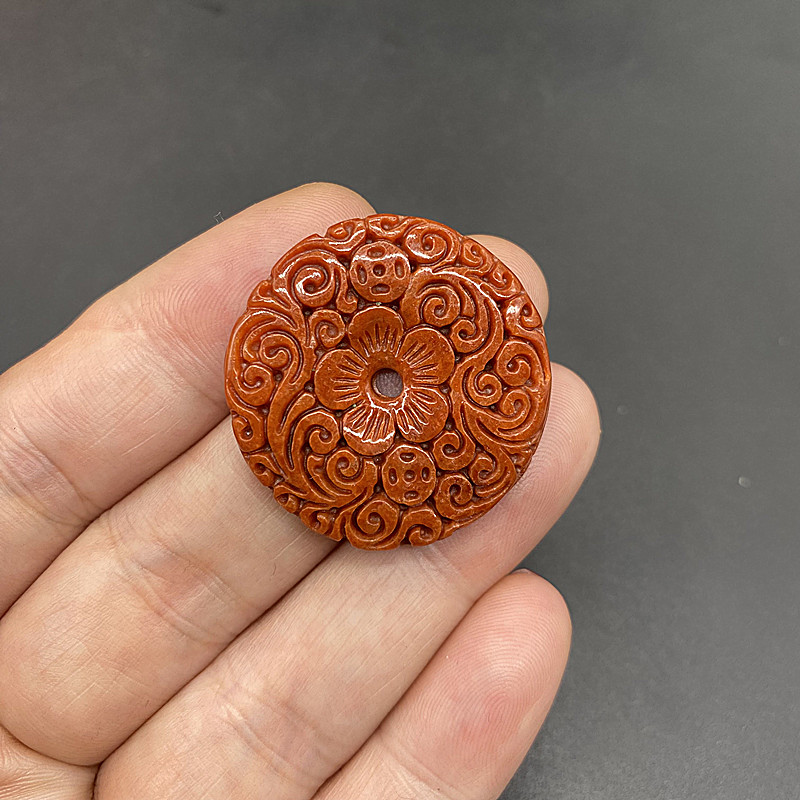 翡翠红翡双面雕花仿古平安扣吊坠挂件玉石玉佩如意颈饰项链DIY配