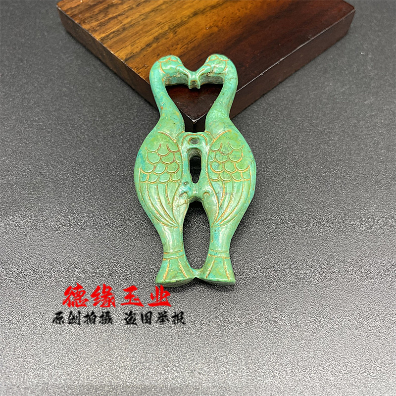 绿松石白鹭挂件挂坠仿古双鸟吊坠图片