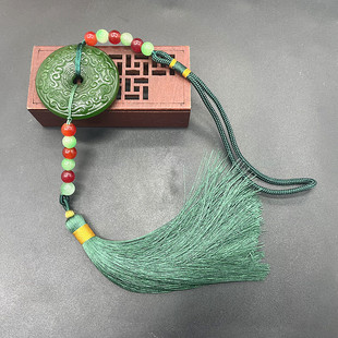手工编织碧玉色祥云玉吊坠腰佩车挂古风禁步佩饰挂饰玉腰坠子国风