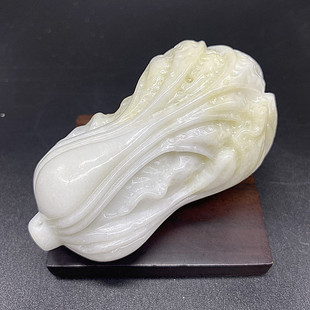 天然蓝田玉白菜手把件玉石盘玩件摆件男女款招财原石玉把玩件真玉