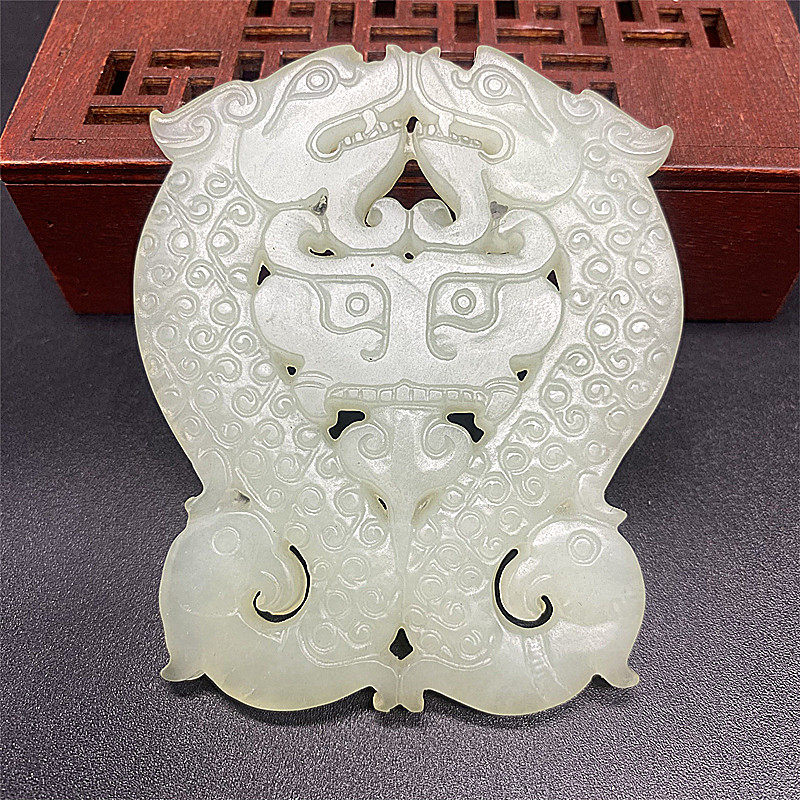 岫玉双龙玉佩玉坠仿古双面雕刻龙凤吊坠挂件挂坠汉服腰佩腰坠配饰