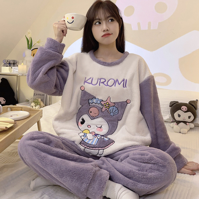 珊瑚绒睡衣女秋冬季加厚卡通可爱