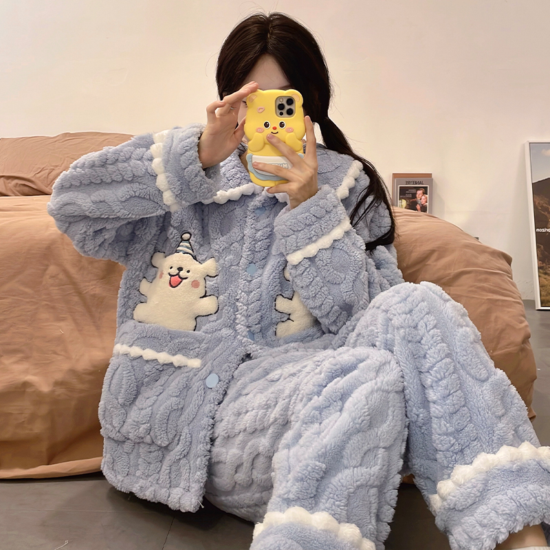 睡衣女秋冬季珊瑚绒加厚绒公主风