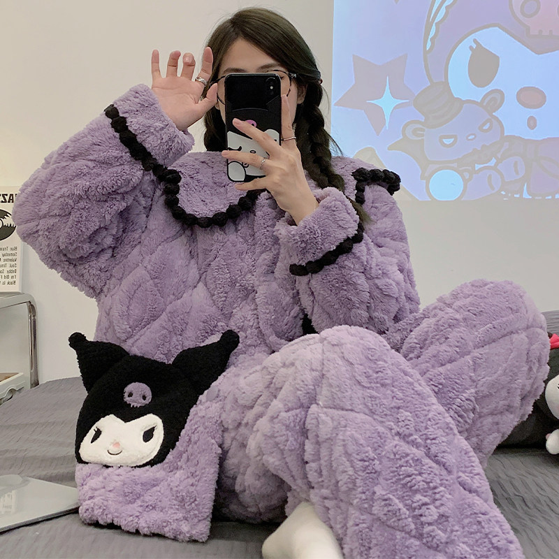 三层夹棉珊瑚绒睡衣女秋冬季加厚加绒法兰绒卡通库洛米家居服套装,女士内衣/男士内衣/家居服,睡衣/家居服套装,淘宝优惠券,粉丝福利购,淘宝优惠卷