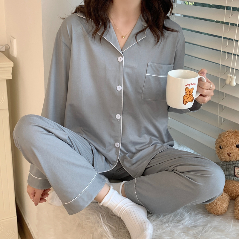 睡衣女春秋冬季纯棉长袖大码开衫