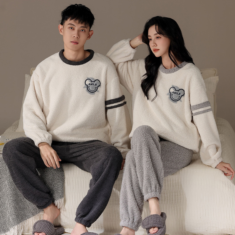 情侣睡衣女秋冬季珊瑚绒男士套装