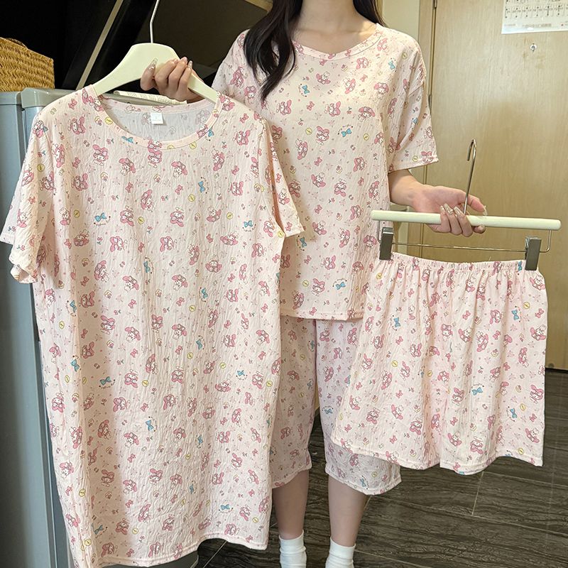 四件套装睡衣女夏季云朵棉短袖裤