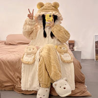 Coral fleece bathrobe for women in autumn and winter, thickened fleece warmth, long cartoon Luo Xiaohei hooded pajamas, home wear set thumbnail 3