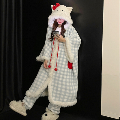 睡袍女士秋冬季珊瑚绒加厚绒套装