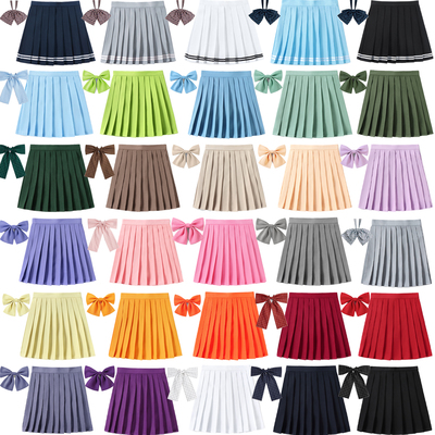 40CM裙长+领结制服纯色百折学院风百褶班校服学生夏季表演女短裙