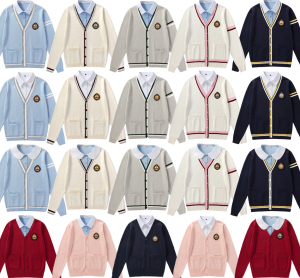 现货定做LOGO班校园服针织毛衣开衫长袖衬衫情侣JK制服女V领外套