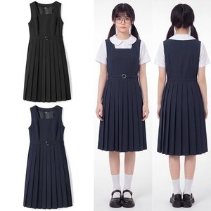 原创日制校供JK制服中长款百搭学院风西装面料背心背带连衣女长裙