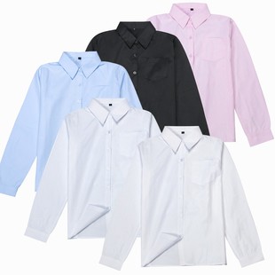 女长袖 工作服白色蓝色粉色黑色JK校服班服尖领娃娃领学生制服 衬衫