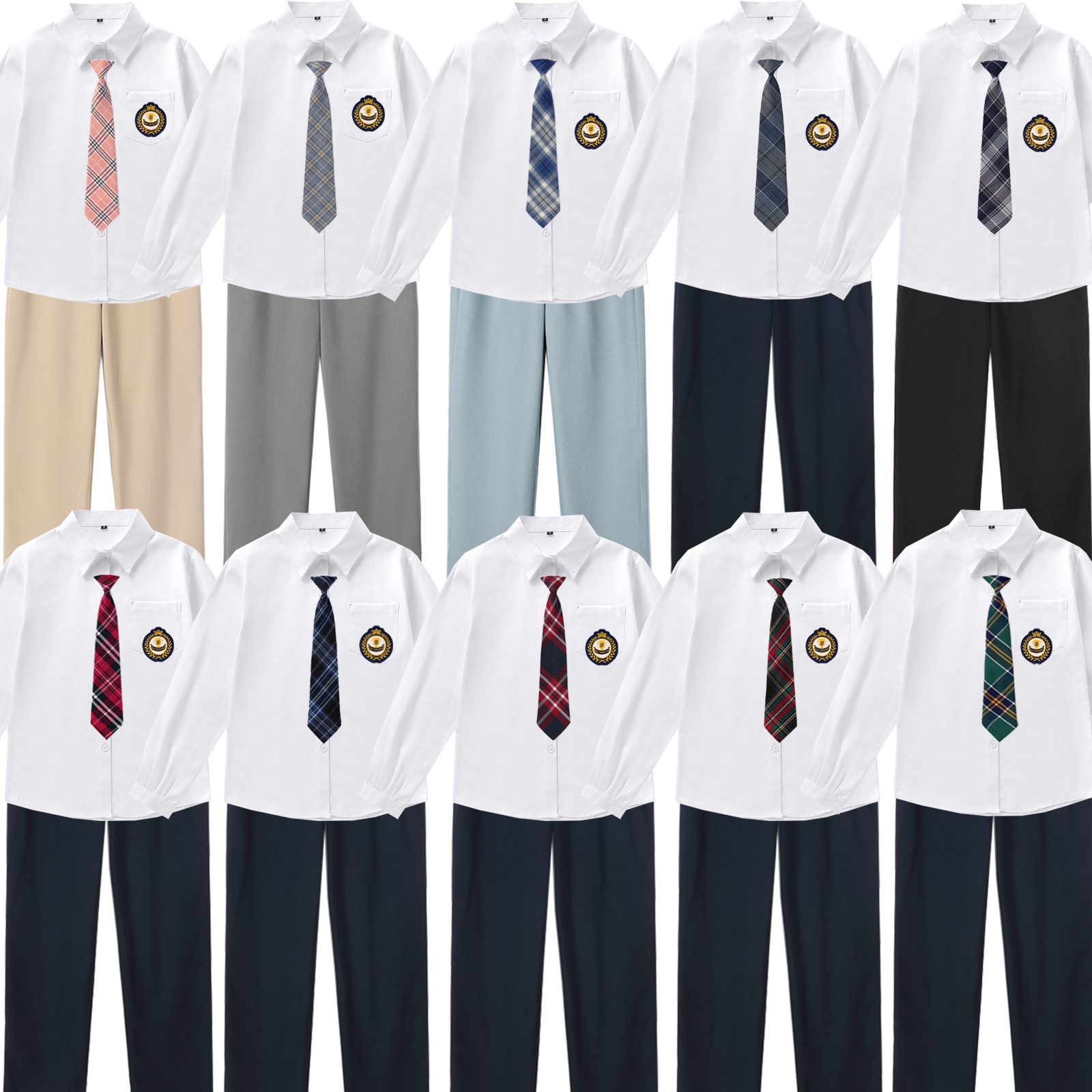 现货男套装白色长袖衬衫西裤春夏