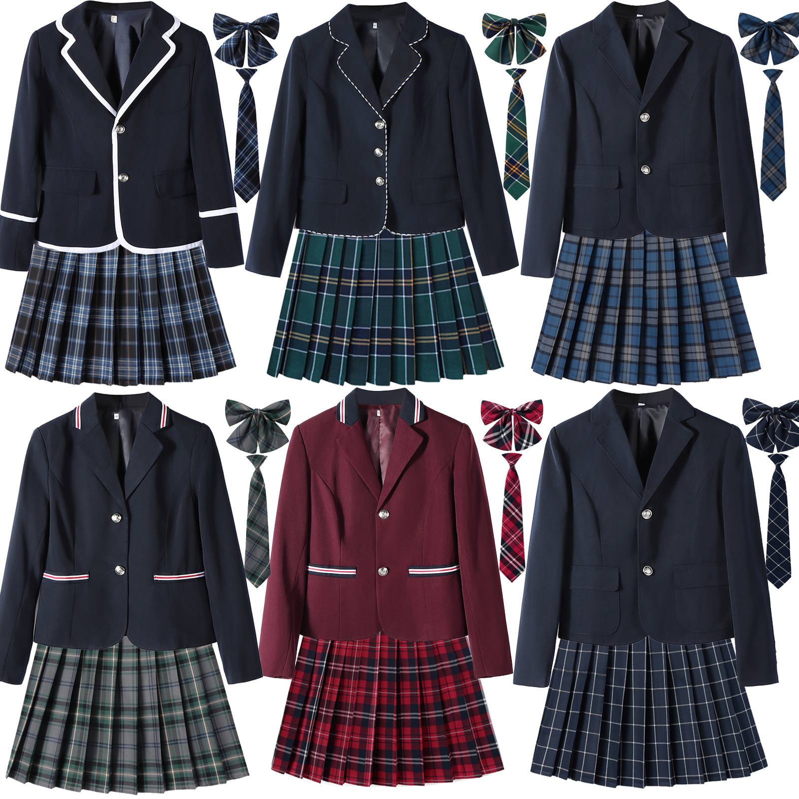 (外套+裙+领结+领带) 西装校服班服学生制服秋冬合唱服主持礼仪服