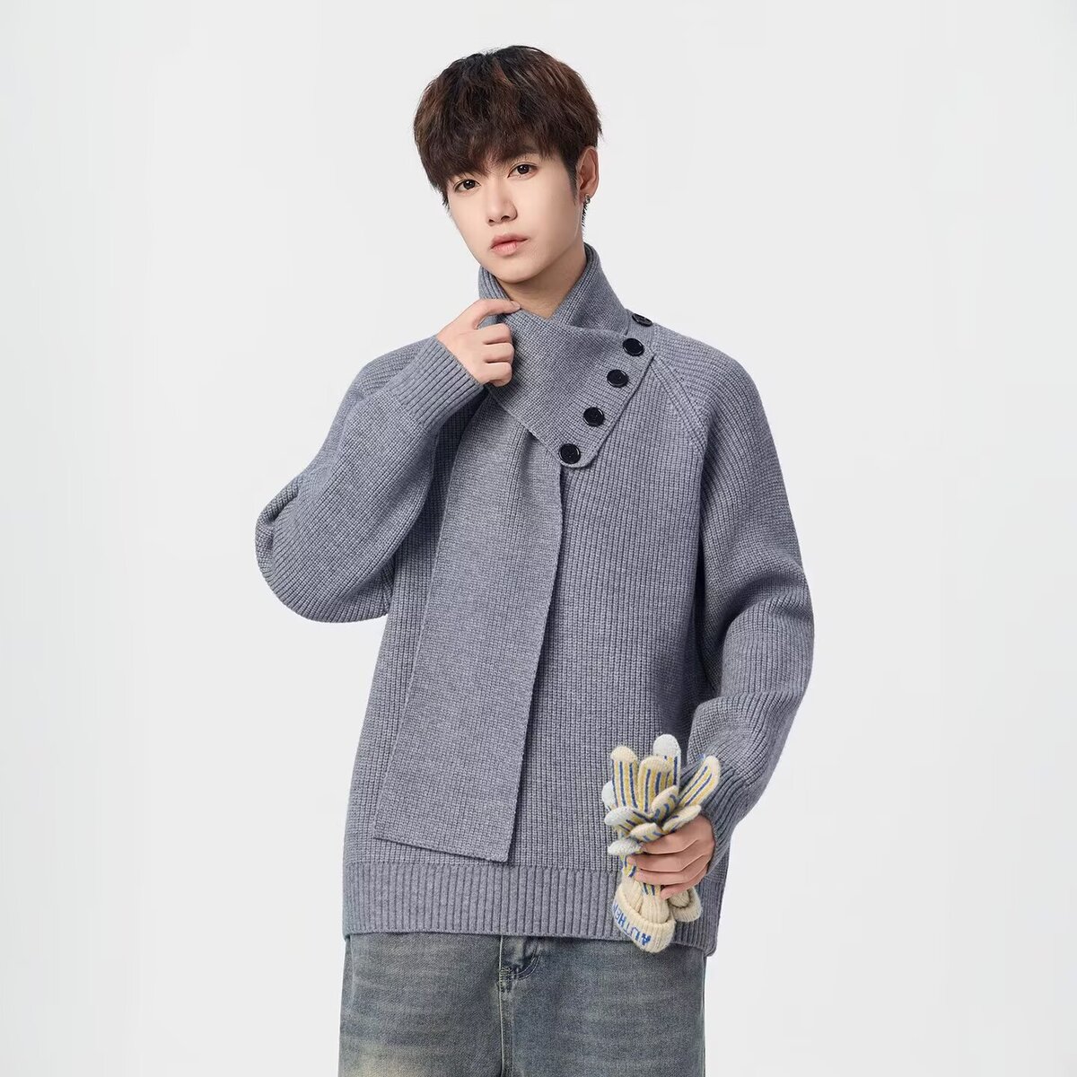 新款情侣重磅毛衣男款冬季潮男高级感针织衫复古高领套头日系上衣